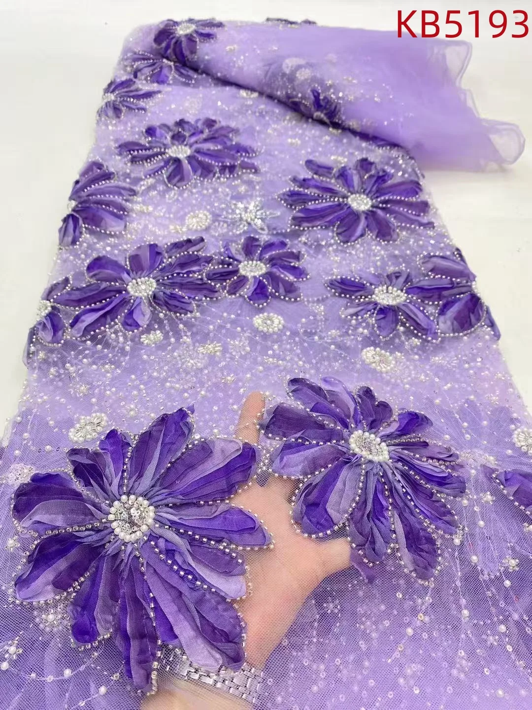 

3D Flower Lace Fabric Sequence African Lace Fabric 5 Yards High Quality 2025 Bridal Lace Fabric Beaded Lace For Sewing KB5193
