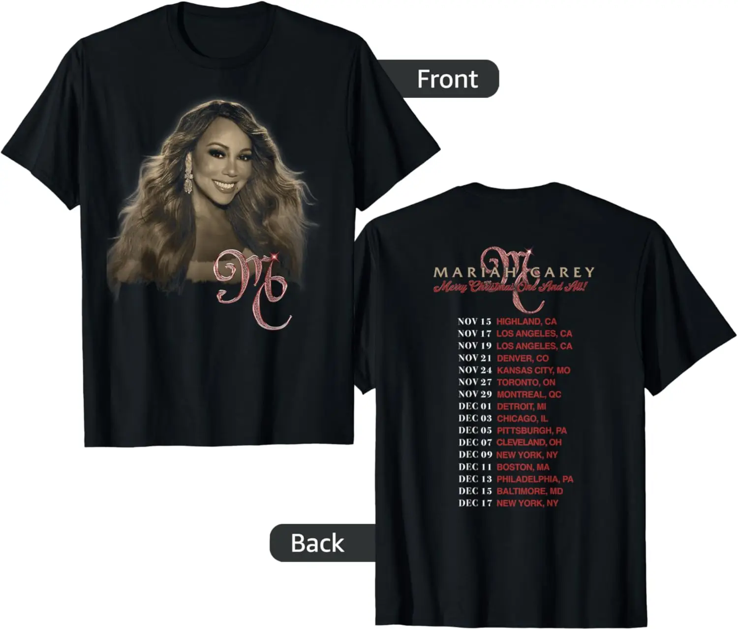 

Mariah Carey Merry Christmas One & All Tour Photo T-Shirt Gift Merry Christmas Regular Short Sleeve High Quality Cotton T-shirts