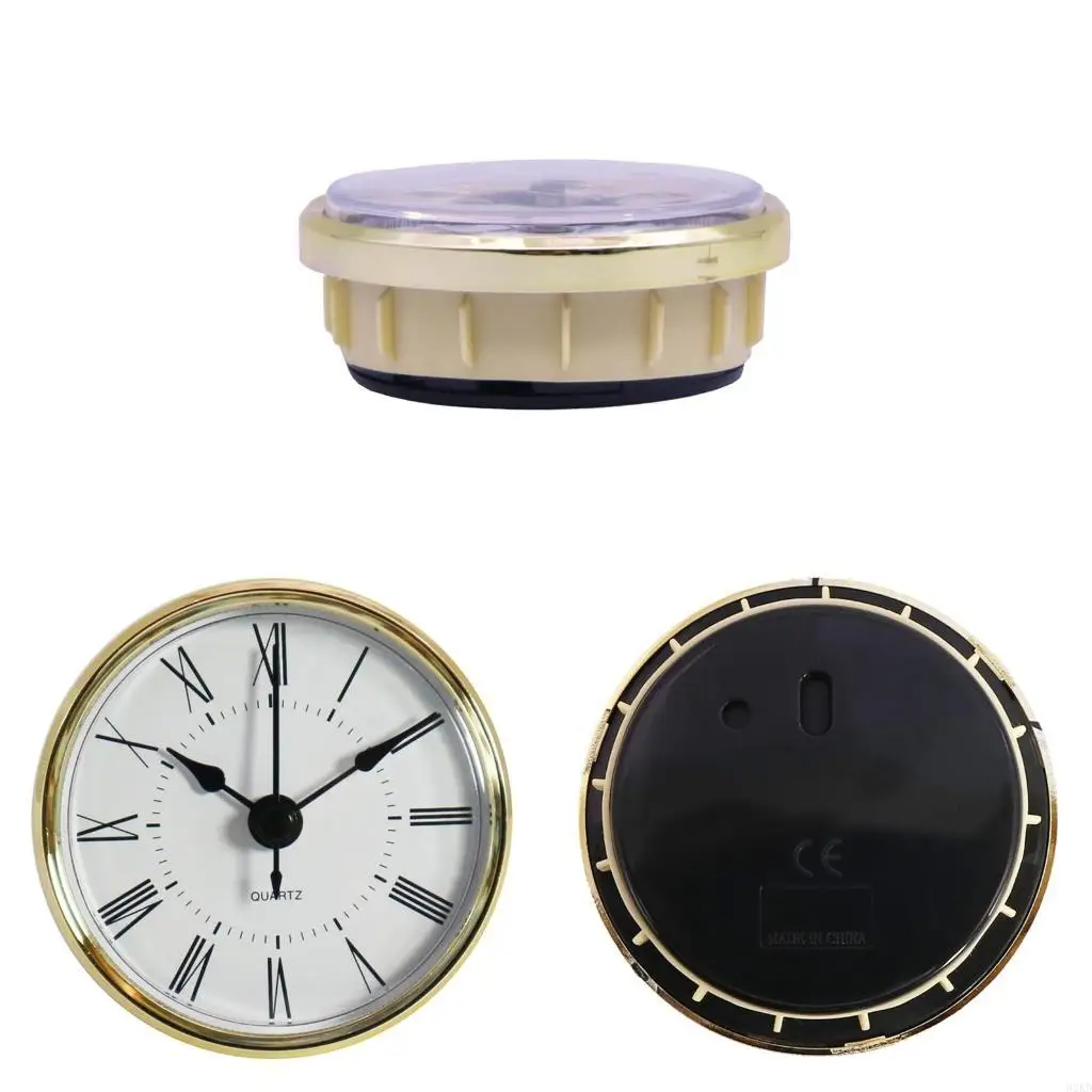 62KD 70mm Wall Clock Fit-up Roman Numeral Mounting Diameter 2.4inch/ 61mm Clock Insert Golden Bezel Battery Operated