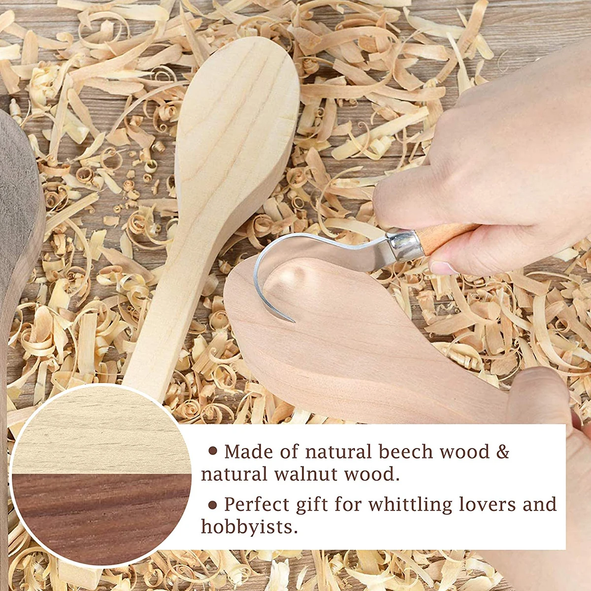 5Pcs Wood Carving Spoon Blank Kit Beech and Walnut Unfinished Wooden Spoon Portable Wooden Whittling Art Supplies DIY Wood Craft