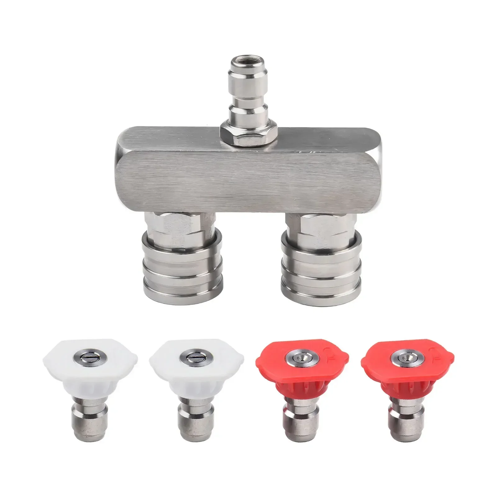 

Dual Pressure Washer Nozzle With 4PCS Pressure Washer Spray Nozzles Tips Set 1/4 Inch Quick Connect 5000 PSI