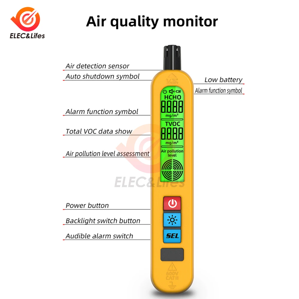 كاشف جودة الهواء المحمول ، G2 ، التنبيه التلقائي ، الفورمالديهايد ، HCHO ، TVOC ، شاشة LCD ، قابلة لإعادة الشحن ، المنزل ، المكتب ، الكشف ، جديد