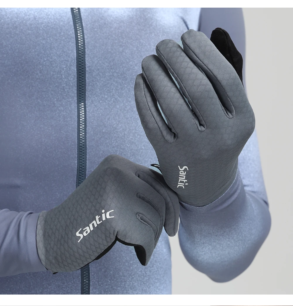 Santic Herren leichte Fahrradhandschuhe MTB Bike Warm Plus Fleece winddicht Touchscreen Rennrad Vollfinger-Winterhandschuhe – Detail 9