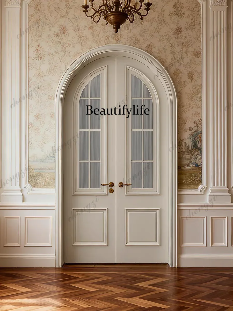 K153  Customization Medieval Style Hinged Wooden Door Single Door Swing Door Circular Arc Deep Buckle Line Double Buckle Wire Fr