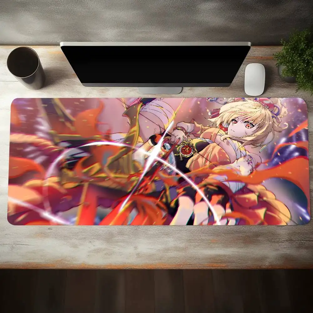 Genshin Impact Anime Yoimiya Mouse Pad Large Gaming Keyboard Mat LockEdge Rubber Computer Office Accessories view 2