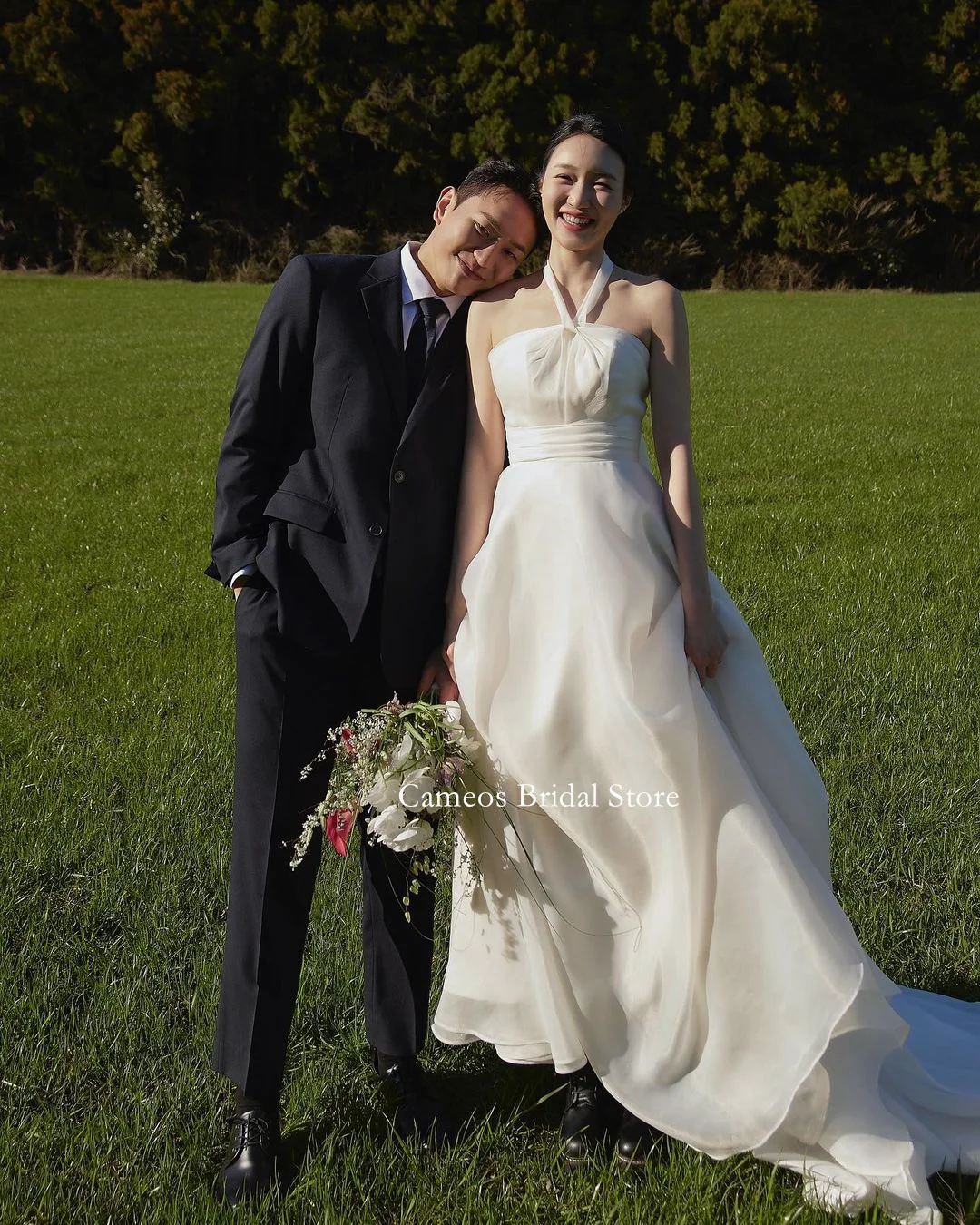 

SONDR Fashion Korea A-Line White Halter Wedding Dresses Photo Shoot VINTAGE Elegant Organza Backless Custom Bridal Gown