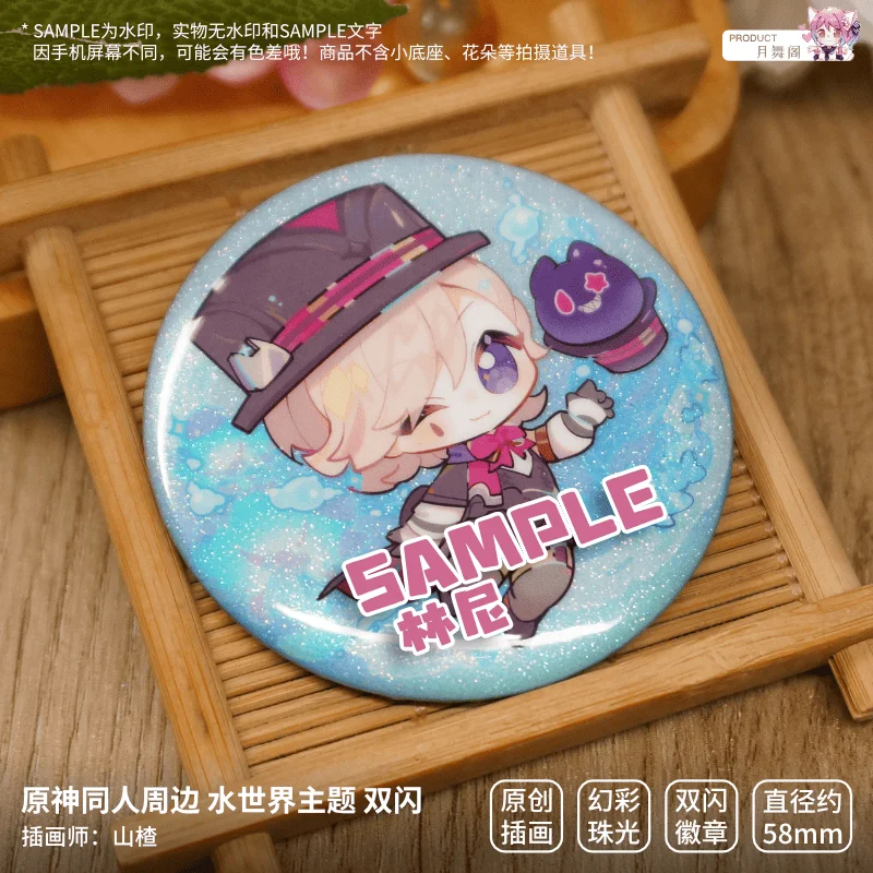 Anime Genshin Impact Water World Theme Neuvillette Furina Navia Q Version Bag Pendant Badge Brooch Pins Game Bedge Gift