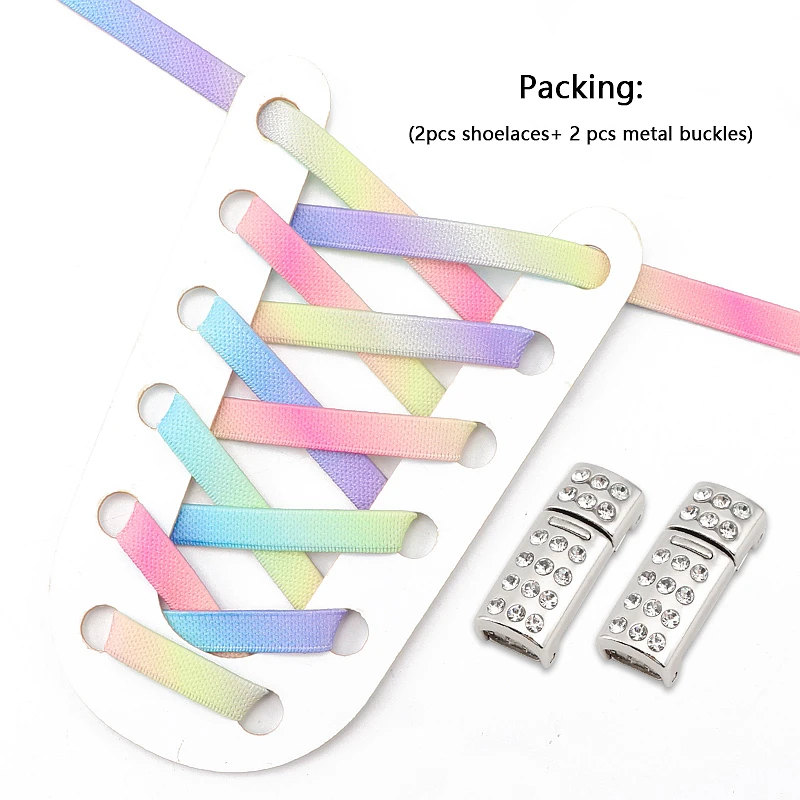 NEW Colorful Magnetic Diamond Lock Shoelaces Adults Kid Wide Flats Rubber Elastic Sneaker Laces Rainbow Shoe laces Without ties