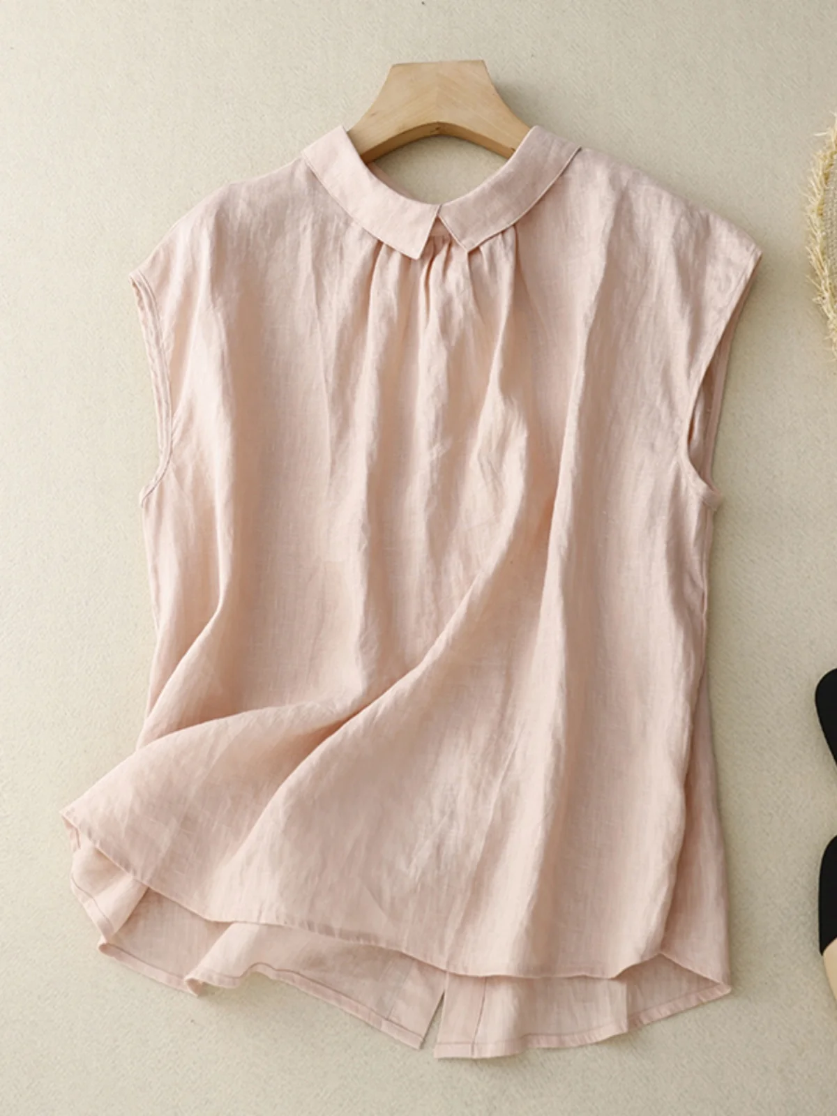 

Cotton Linen Svel Doll Collar irt Women's Anti-Aging Artistic Casual Vintage Sle Pure Color Commute Faion