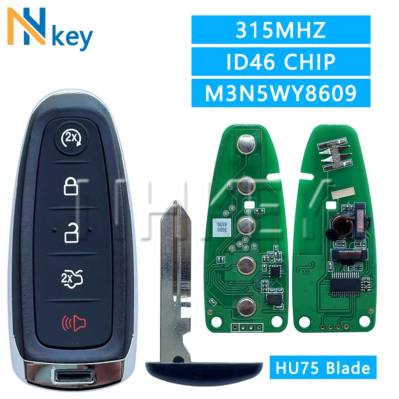 NH KEY FCCID:M3N5WY8609 315MHz ID46 Chip PCF7945A/7953A For Edge Escape Explore Flex Taurus C-Max Car Remote Key HU75 Blade