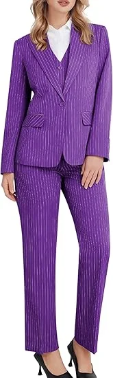 Tesco – costume 3 pièces personnalisé pour femmes, rayé, un bouton, coupe cintrée, travail d'affaires, Blazer professionnel, veste, gilet, ensemble pantalon