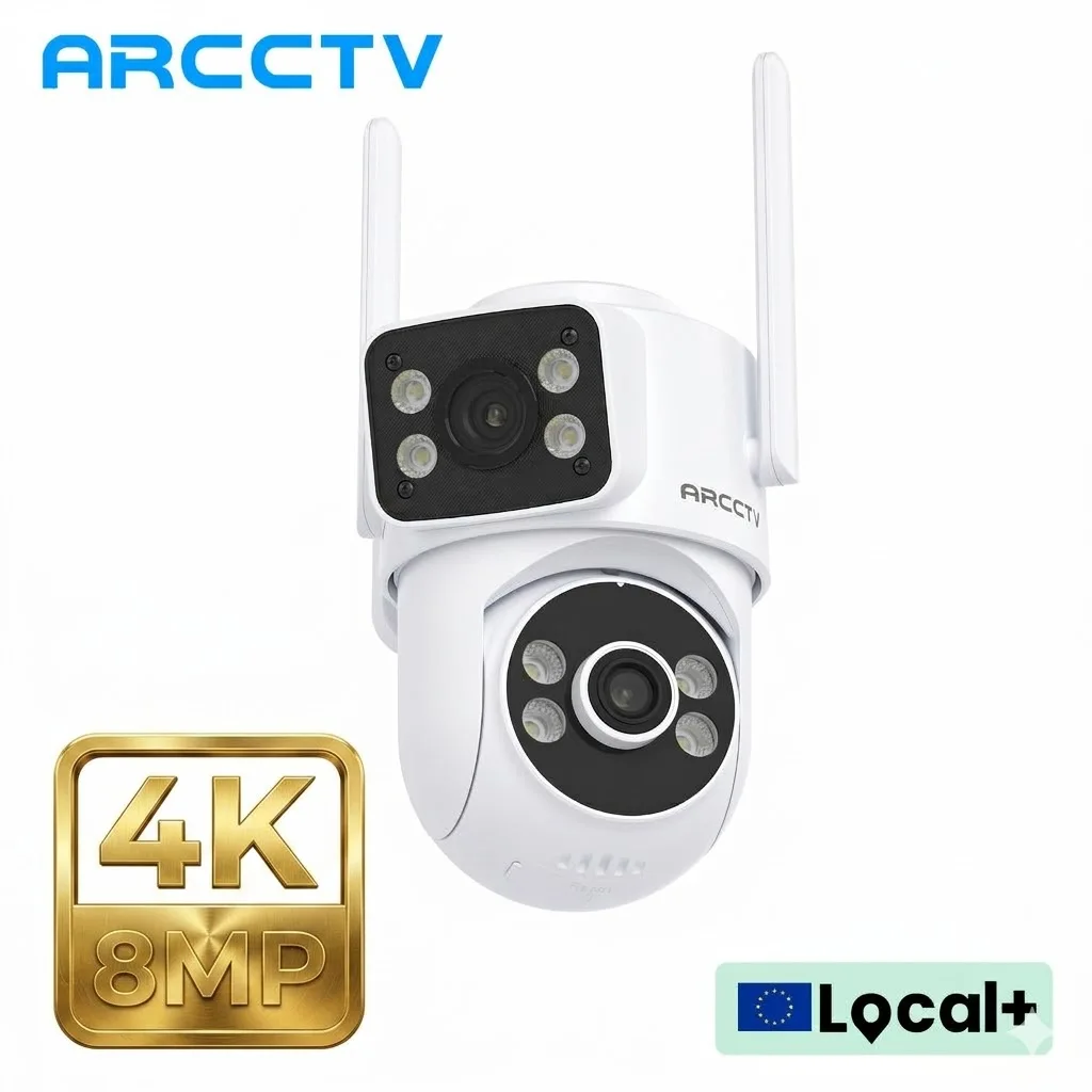 Caméra de surveillance WiFi ARCCTV 8MP 4K à double objectif HD, conversation bidirectionnelle, suivi automatique, caméra de sécurité extérieure, vision nocturne couleur