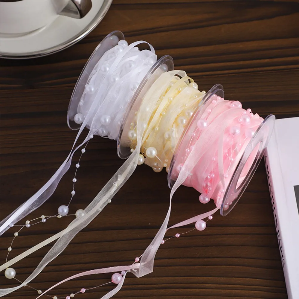 1 Roll 4.5m Bead Yarn Beaded Pearls Florist Materials Pearl Ribbon Clothing Sewing Gift Wrapping Flower Wrapping Ribbon