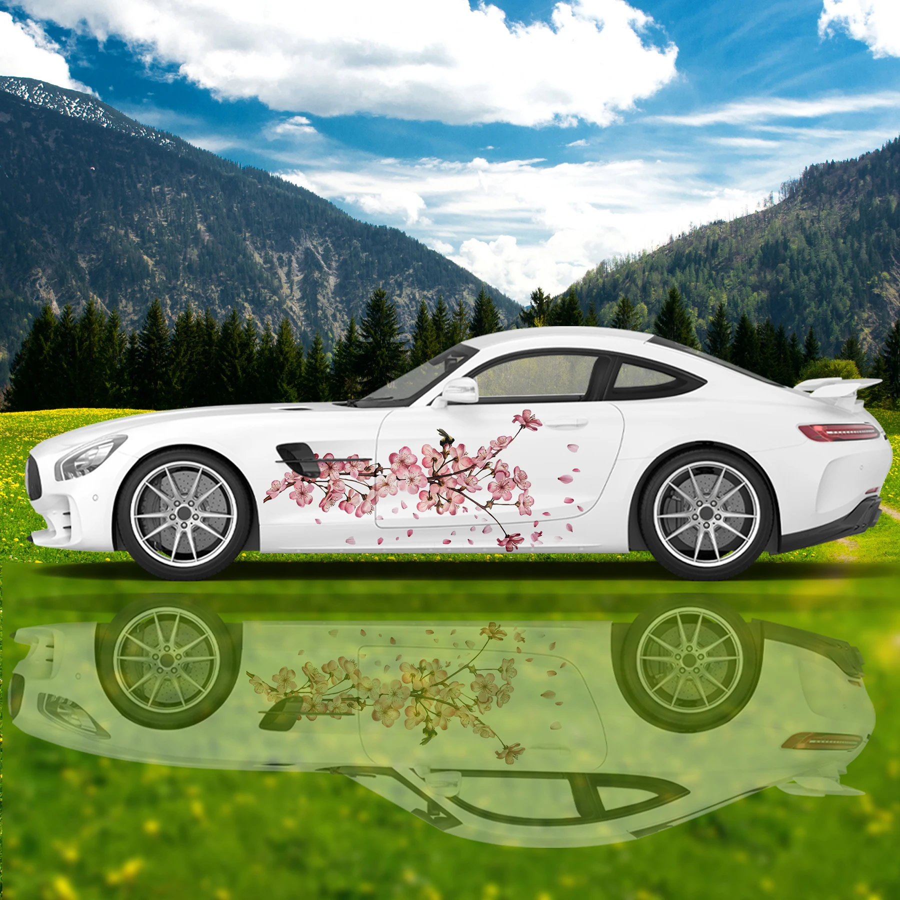 Sakura Pattern Racing Car Graphic Decal Full Body Vinyl Wrap Modern Design Vector Image Wrap Sticker Decorative Car Decal