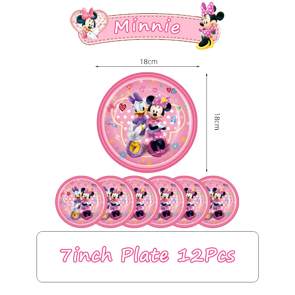 Party Supplies Pink Minnie Tableware Sets Party Decoration Girl Favors Birthday Holiday Gift Plate Cup Banner Latex Foil Ballon