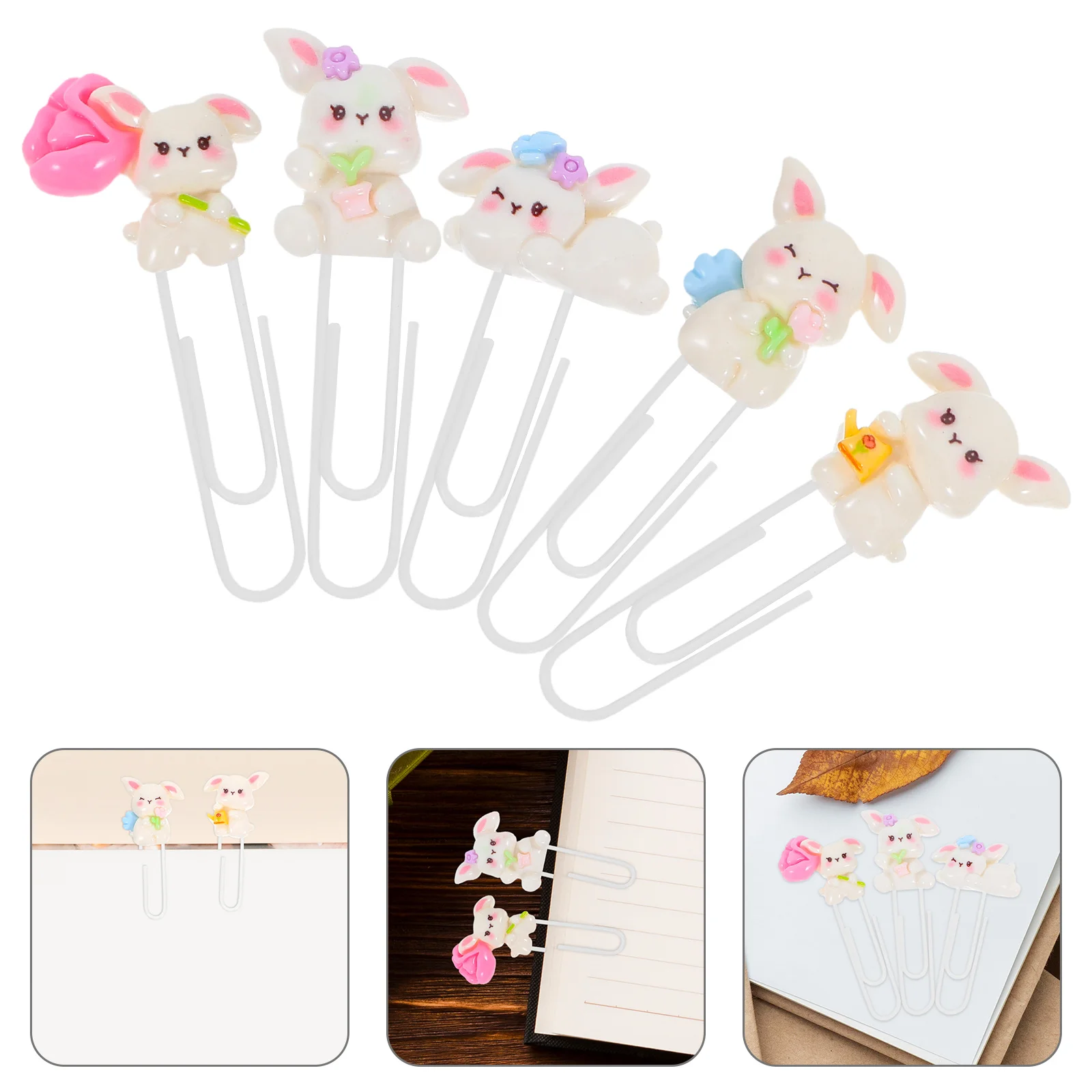 

5pcs Rabbit Paper Clips Adorable Bunny Shaped Metal Bookmarks Easter Stationery Cute Animal Desk Accessories Student