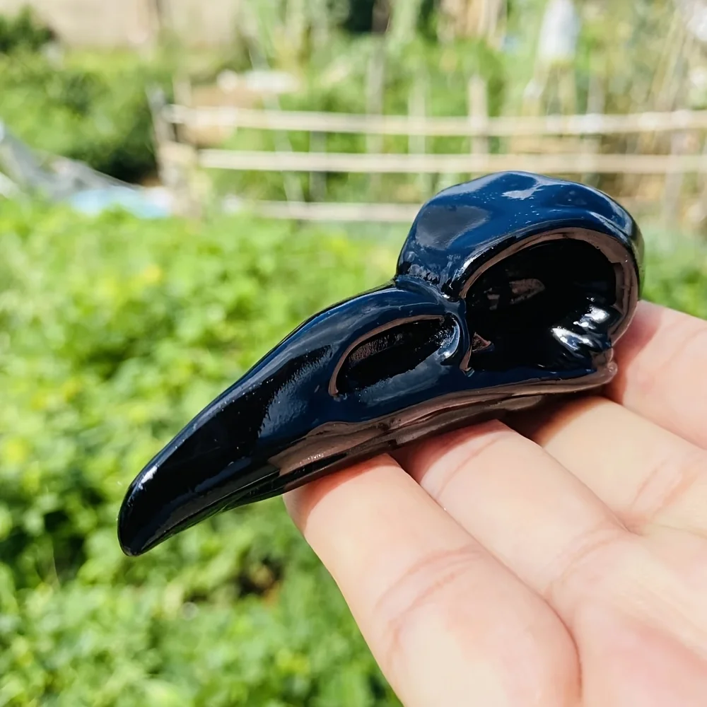 Hot Sale Natural Stone Black Obsidian Bird Beak Crow Skulls for Decoration Unique Specimen for Collectibles and Educational Use