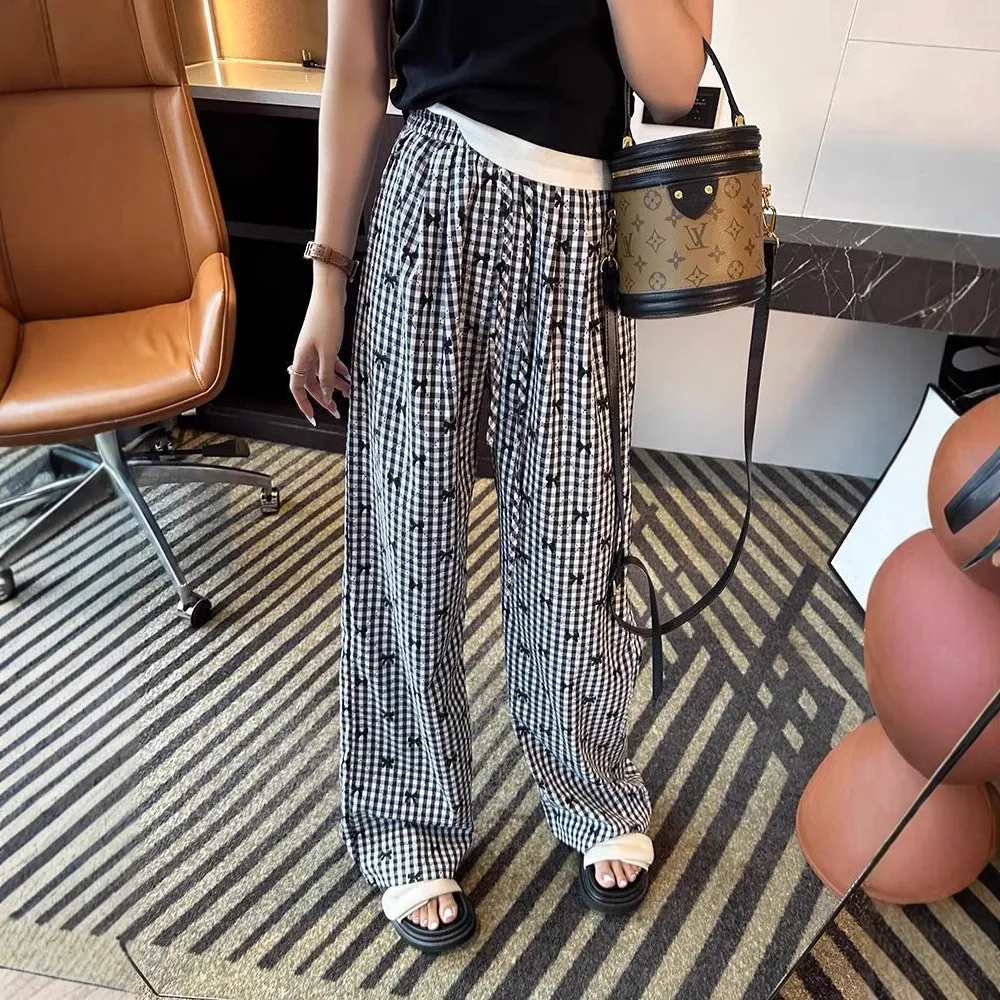 ワイドレッグパンツ Y2K ブラック イレギュラー レディース 春 モダール ドレープ プリーツ ウエストバンド レイヤード シフォン パッチワーク フランネル 伸縮性 イン