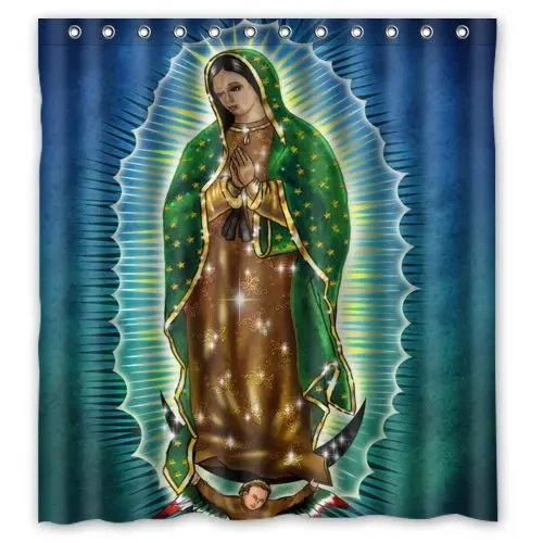 Our Lady of Guadalupe Virgin Mary Waterproof Polyester Fabric Shower Curtain Fabric Bathtub Bathroom Decorations with 12 Hooks