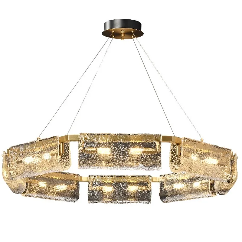 

Light luxury all-copper living room chandelier, modern American creative water ripple lamps