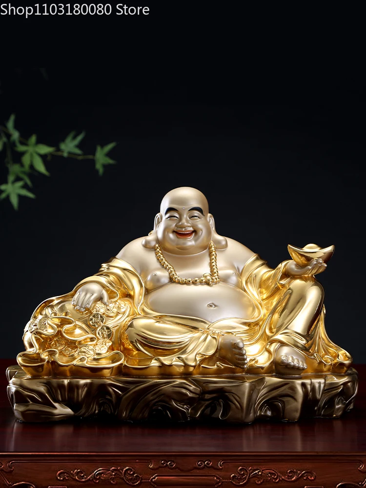 Exquisite Copper brass gilt Maitreya Buddha statue Chinese Fengshui Lucky Big belly Happy laughing Buddha  home decor Large size