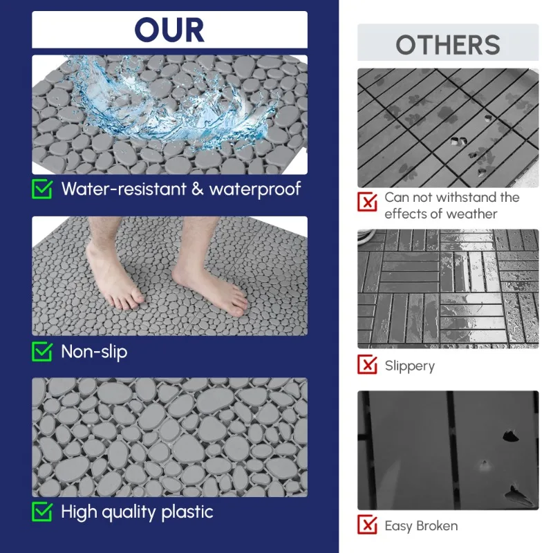 60 قطعة من بلاط سطح السفينة المتشابكة من البلاستيك الرمادي مقاس 12 بوصة × 12 بوصة من حجر حصاة خارجي/دش/شرفة مضادة للانزلاق بسعة 440 رطلًا سهلة التجميع #6