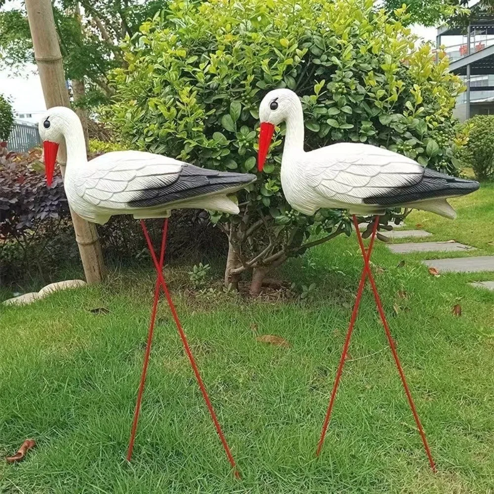White Crane Garden Sculpture Detachable Wire Feet Lifelike Crane Statue Lightweight White Crane Figurine Outdoor Yard Decoration