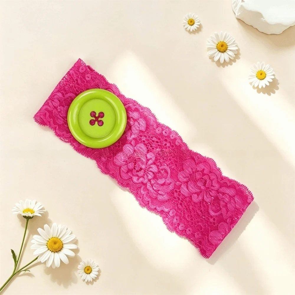 Hollow-Out Lace Floral Headbands Lightweight Korean Style Button Headwrap Spandex Wide Mesh Elastic Hair Bands Women