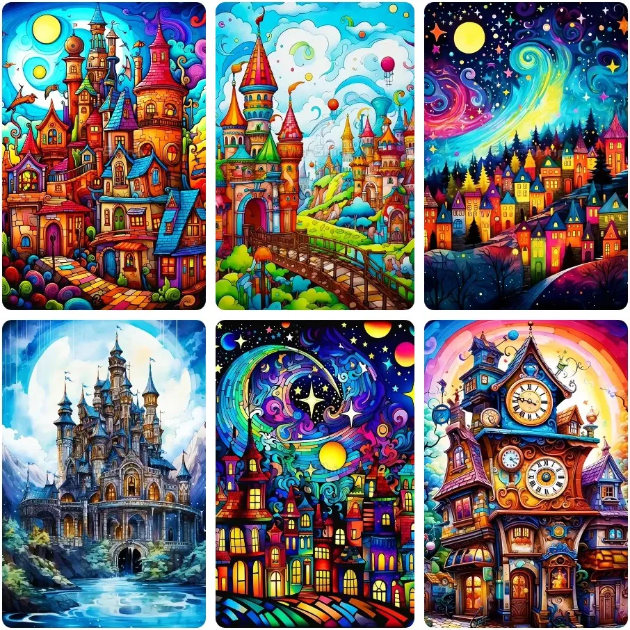 

Dreamy Fairy Tale Castle Town Jigsaw Puzzle, Whimsical Fantasy Cartoon Therapy Meaningful Retirement Home Leisure Entertainment