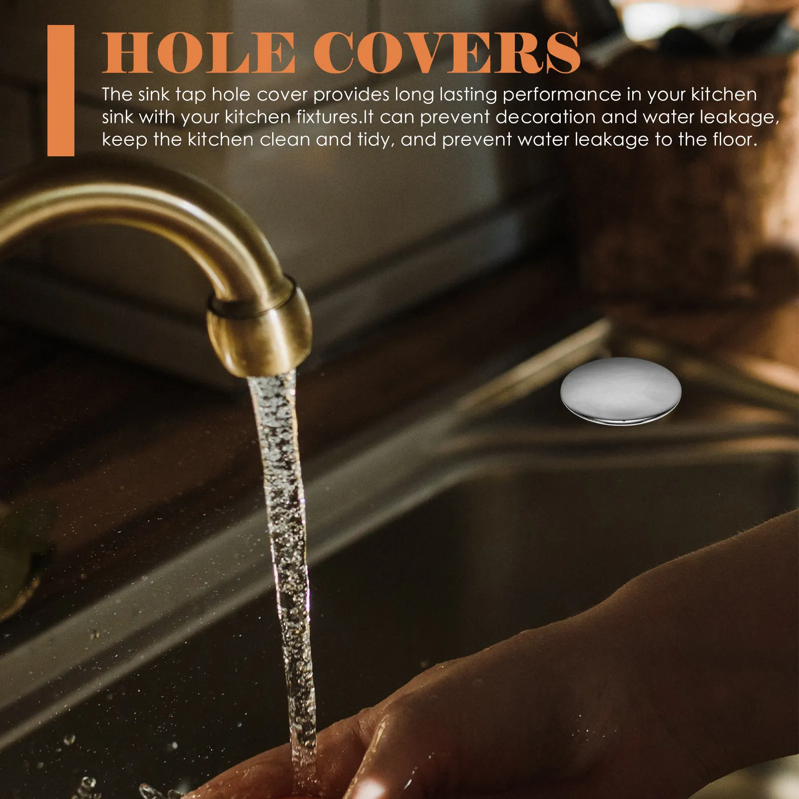 

Stainless Steel Sink Hole Cover Decorative Tap Hole Plug Sealing Caps Kitchen Faucet Metal Bright Surface Easy Install Practical