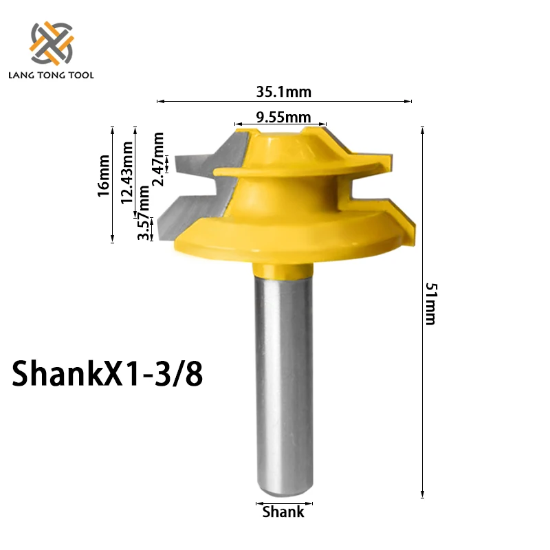 Lock Miter Router Bit para Carpintaria, Tenon Milling Cutter Tool, Perfuração para madeira, Liga de carboneto, 45 graus, LT069, 1Pc