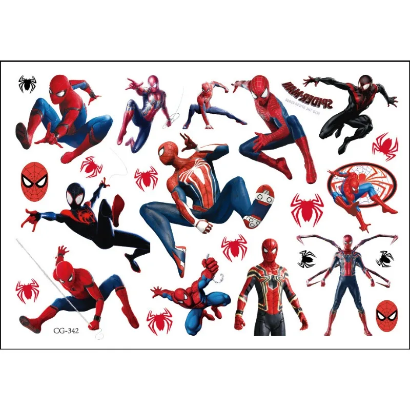 Marvel Spider Man Tattoo Stickers Anime Figures Kids Cartoon Sticker Cute Birthday Party Tattoo Stickers Water Transfer Stickers