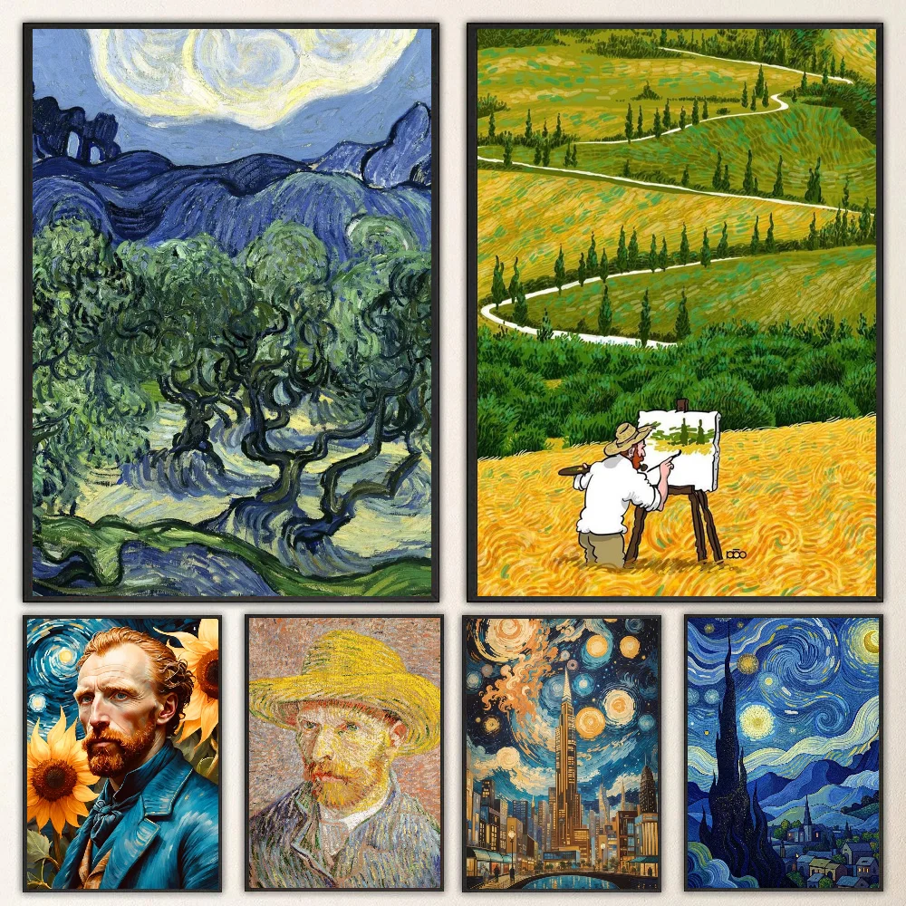 1pc Van Gogh Masterpiece Poster Self-adhesive Art Waterproof Paper Sticker Coffee House Bar Room Wall Decor