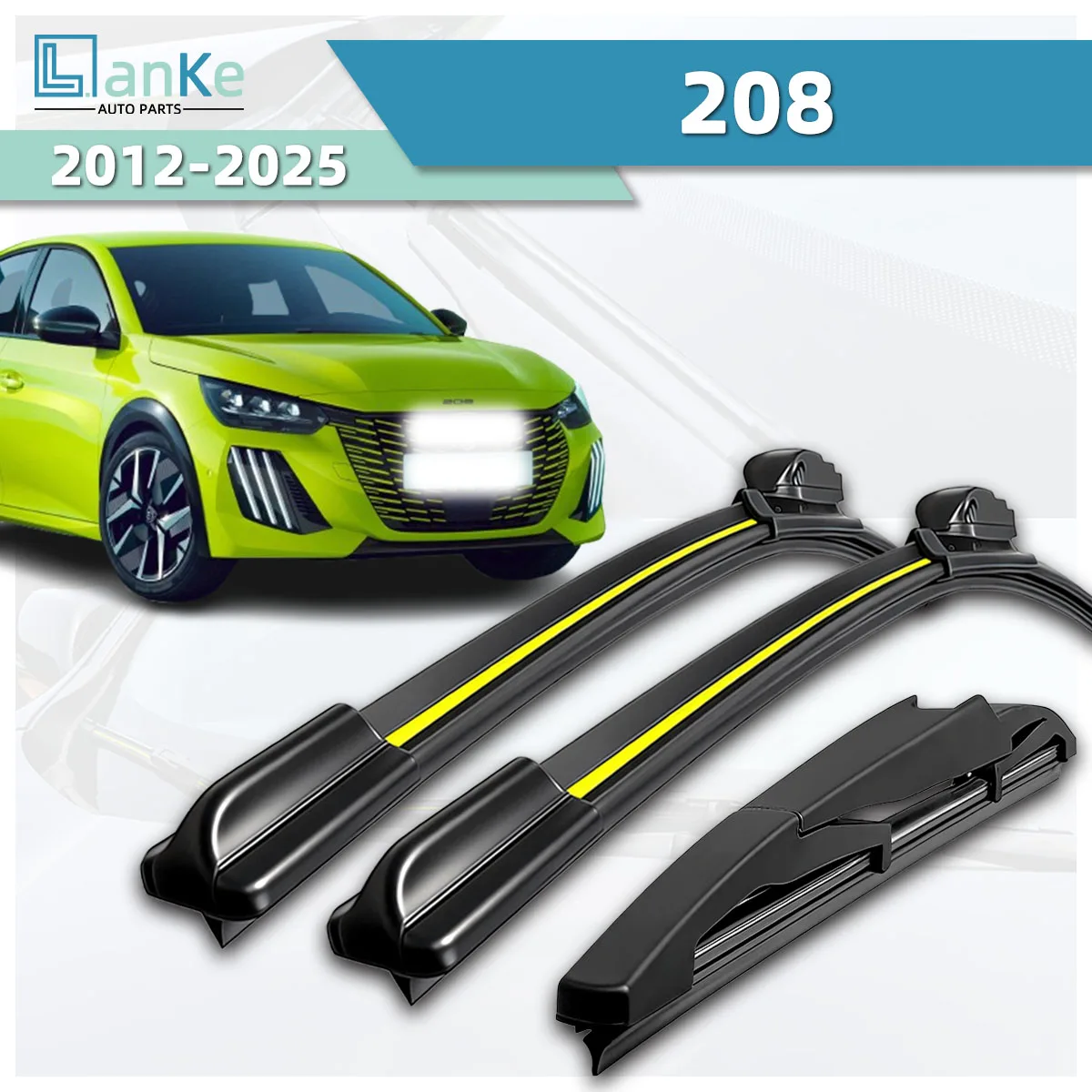 Geeignet für Peugeot 208 (2012-2025) Scheibenwischer aus Naturkautschuk, stabil und langlebig, bidirektionale Frontscheibenwischer.