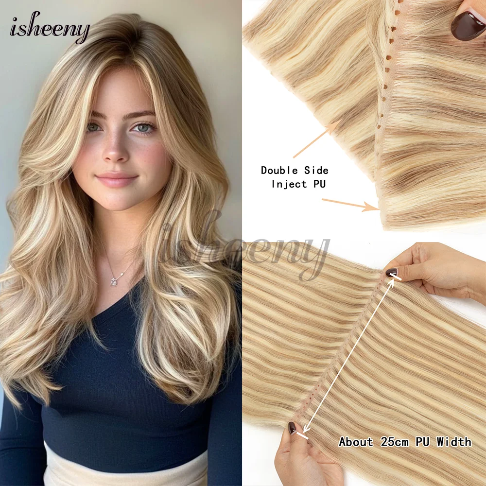 Isheeny 12 "-24" Invisibile Doppio Iniettare XO Foro Trama Estensioni Dei Capelli Umani Micro Capelli Doppia Schede Trama Capelli Lisci Naturali