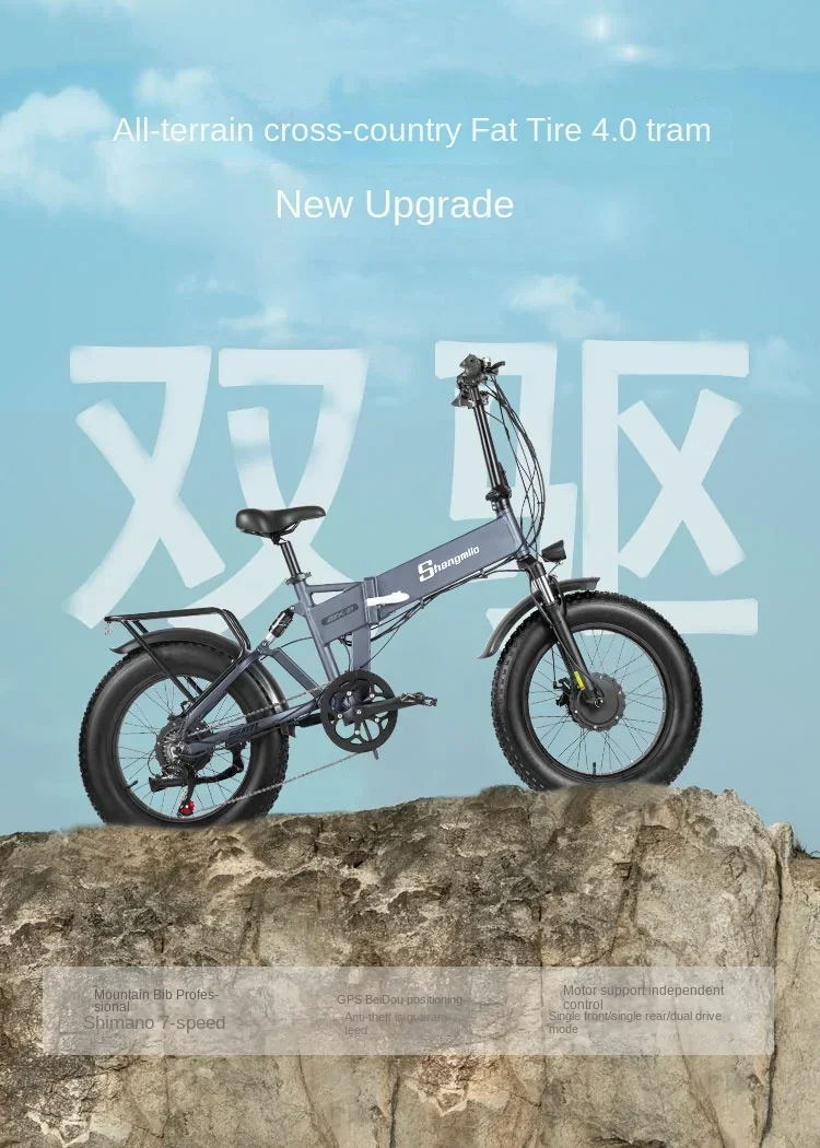 MX21 Mountain Electric Bike 2000W Dual drive 48V15AH Removable battery 20*4.0 Tire Portable E-bicycle Foldable City E-Bike