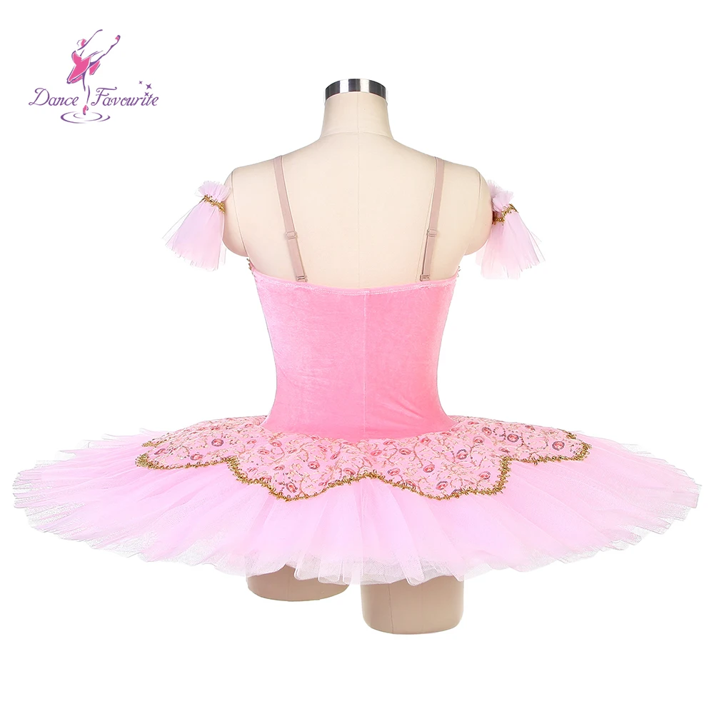 BLL030 Pink Velvet  Top Bodice Pre-professional Ballet Tutu for Girl & Women Spandex with Gold Applique Trim  Ballerina Tutu