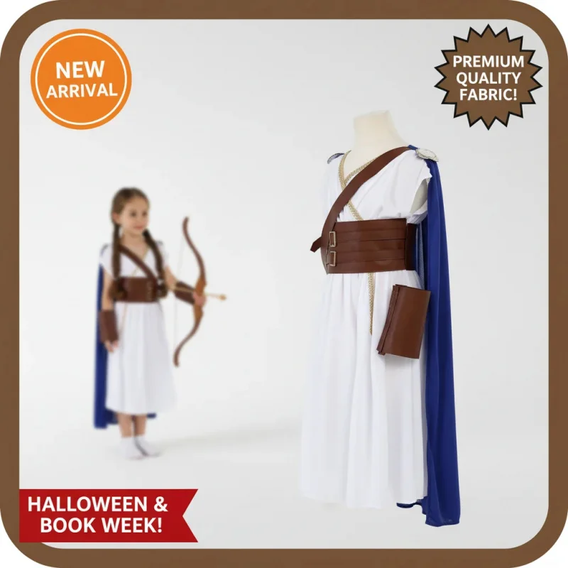 

☮2026Girls Halloween Artemis Goddess Cosplay Costume Set Kids Greek Mythology Fancy Dress Party☮#！