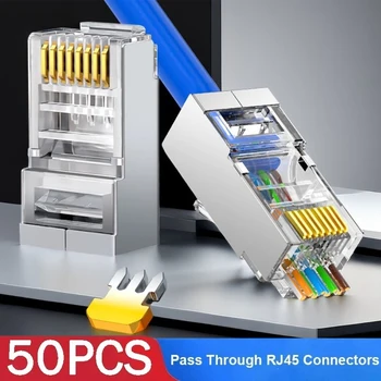 50/30/20/10/1pcs cat6 cat7 cat5 מוגן rj45 מחבר עובר דרך תקעים אטמי ethernet קוצני קצה מצופה זהב 8 p8c ארגמן