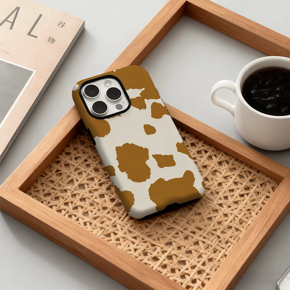 

Luxury Brown & Beige Abstract Animal Phone Case for iPhone 17 16 15 14 13 12 11 Pro Max Air Plus Luxury Double-layer Back Cover