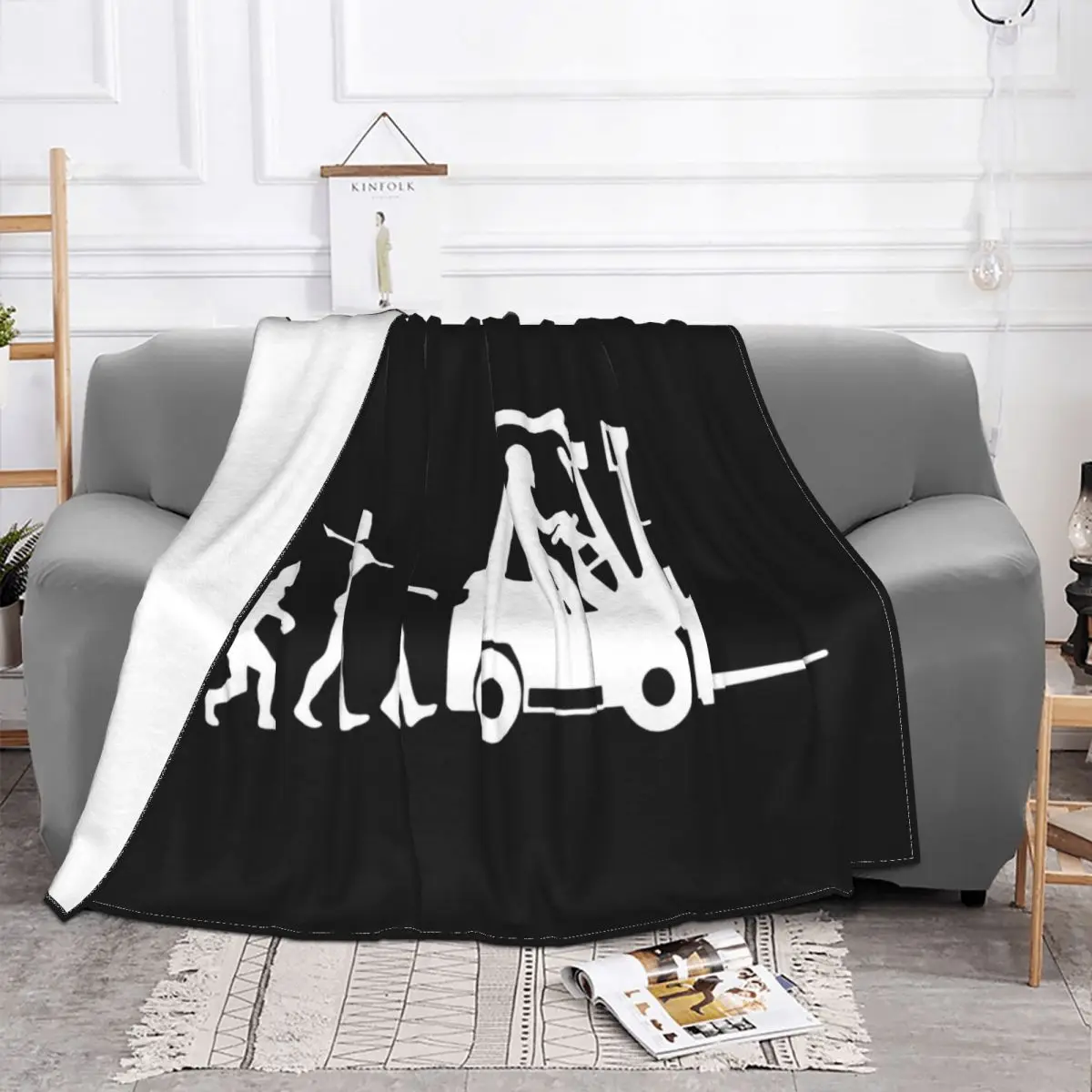 Evolution Of Man Forklift Truck Driver Cotton Punk Vintage Comfortable 2021 Solid Color Streetwear Throw Blanket