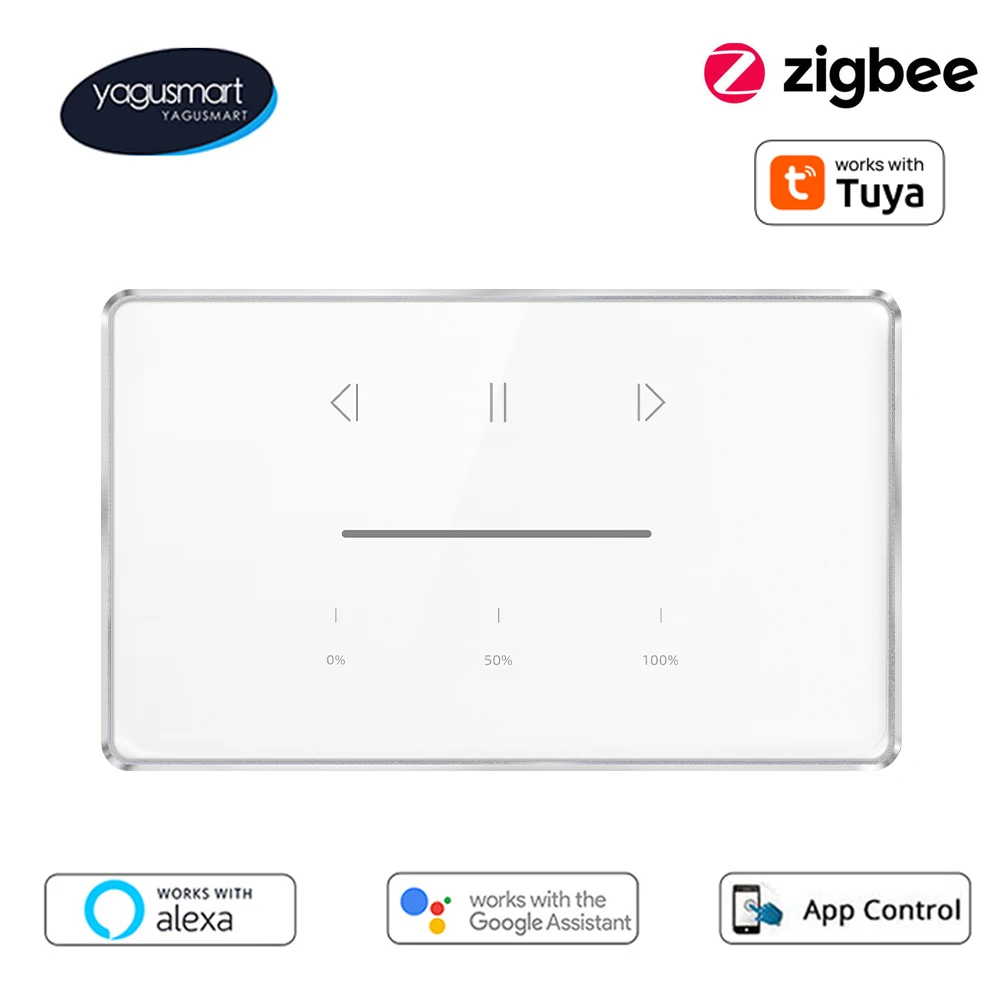 Yagusmart Zigbee Smart Curtain Switch for Roller Shade Motor Smart Shutter Switch Percentage Control Work with Tuya APP Alexa