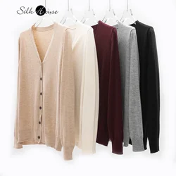 2025 Women's Fashion Autumn New Leisure Mulberry Silk Cashmere Blended Basic V-Neck Long Sleeve Soft Glutinous Knitwear Cardigan