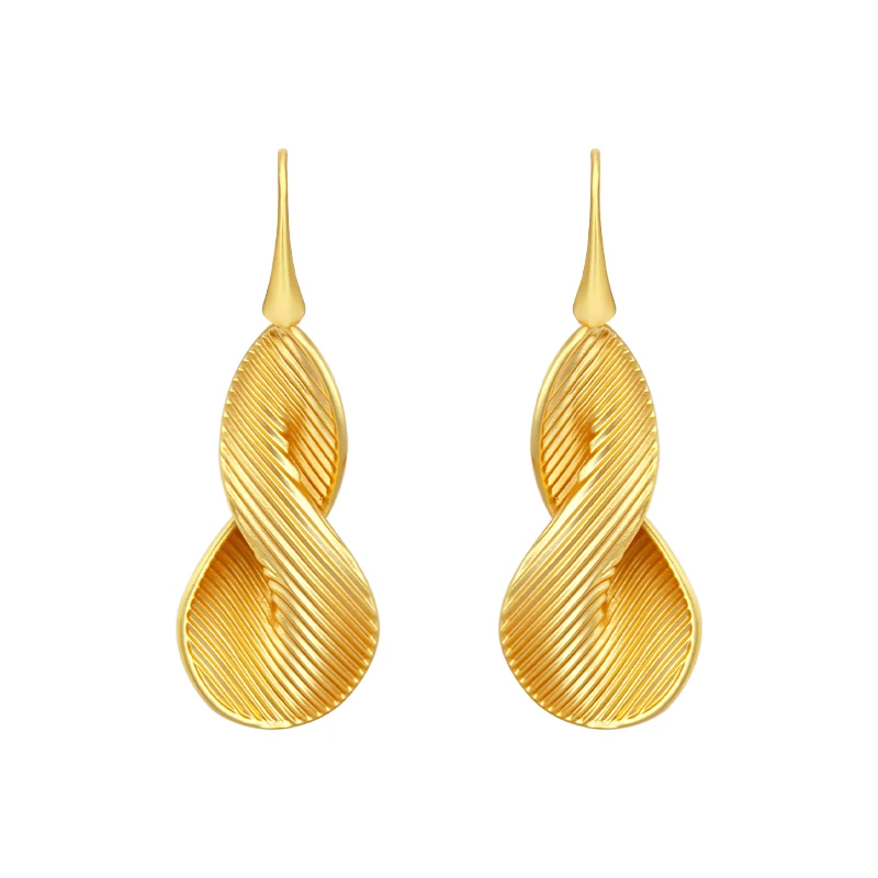 

VAROLE Custom Vintage Stripe Infinity Drop Earrings Twisted Design Gold Plated Brass Niche Statement Jewelry Earrings