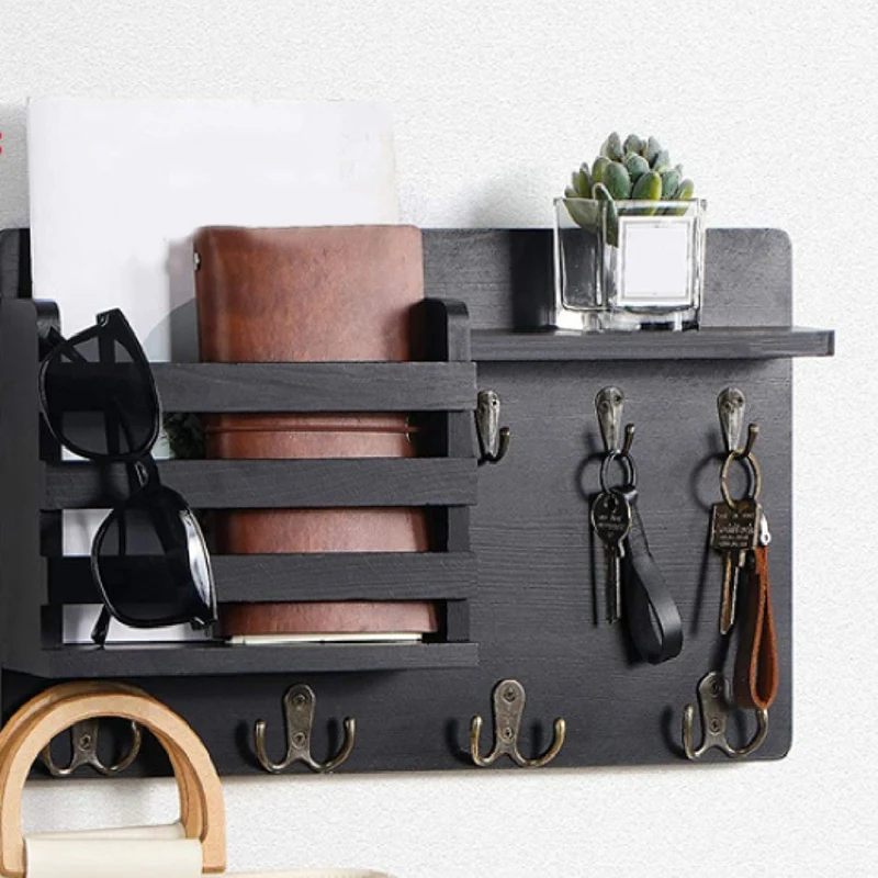 Key and Mail Holder for Wall Mail Organizer Wall Mount with Hooks Easy Installation Key Rack for Entryway and HomeDecorB-AT35