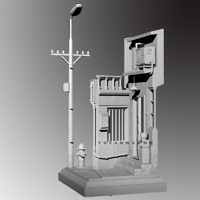 

1/35 Resin Model Figure Street Corner Scene Gk Micro Miniature 3d Printed White Model Toy Unassembled And Unpainted Kit