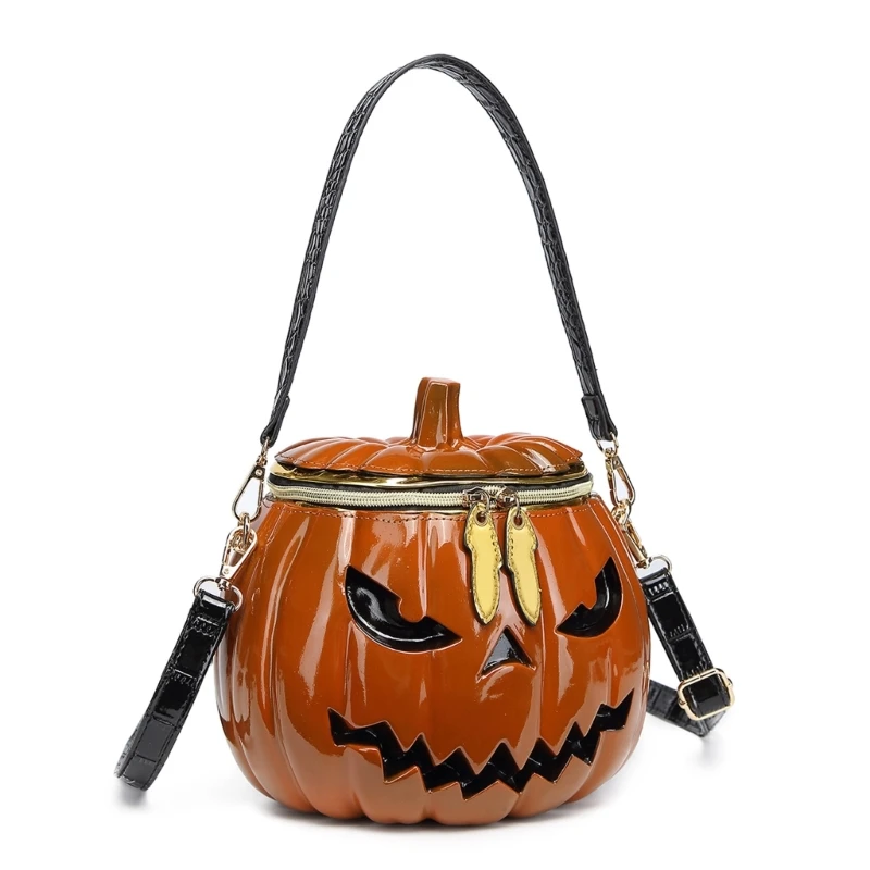 E74B Novelty Shoulder Bag for Women Girls Pumpkin Shape Crossbody Bag Halloween Purse Pumpkin Handbag Funny Messenger Bag