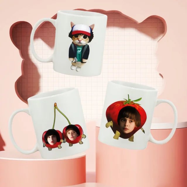 

Cute Mug for Stranger Season 5 Dustin Will Character Kitten Style Print 350Ml Breakfast Milk Cup Creative Gift for Fans
