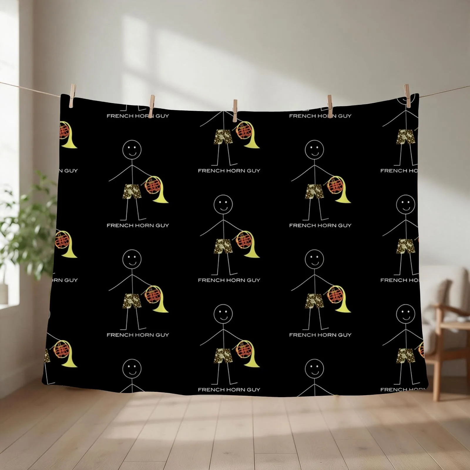 Funny Mens French Horn Guy Throw Blanket Travel Bed linens decorative Picnic Blankets