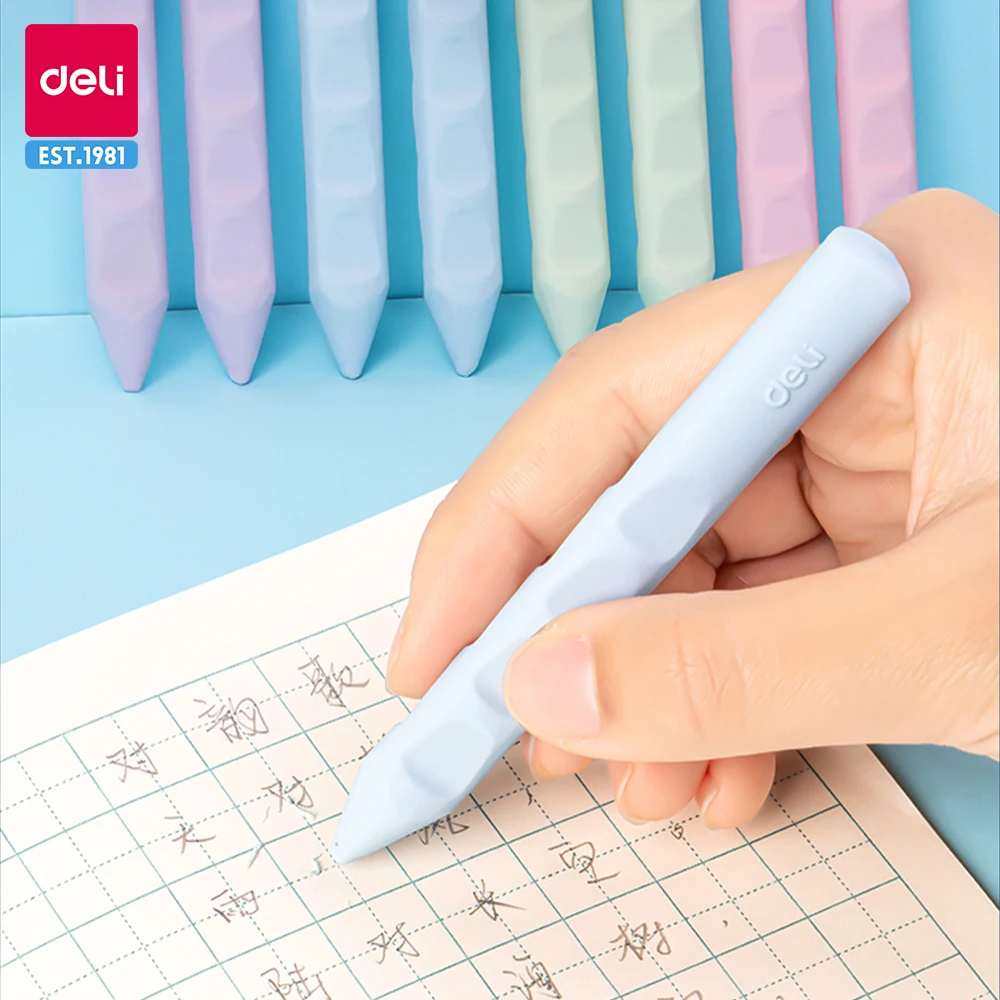 Deli Eraser 4Pcs Macaron Super Large Pen Shaped Hole Eraser Correction Grip Posture Kindergarten Wipe Clean School Stationery